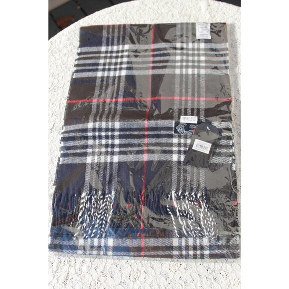 Janice Apparel Women's Faux Cashmere Scarf Black Plaid & Fringe Italian Design - Picture 9 of 9